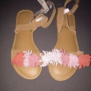 Crazy 8 Brown Sandals with Pink and White Fringe